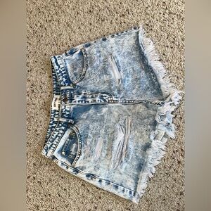 Frayed Light Blue Denim Shorts